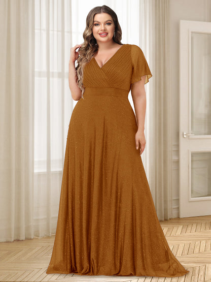 A-Line/Princess V-Neck Floor-Length Ruffles Plus Size Bridesmaid Dresses