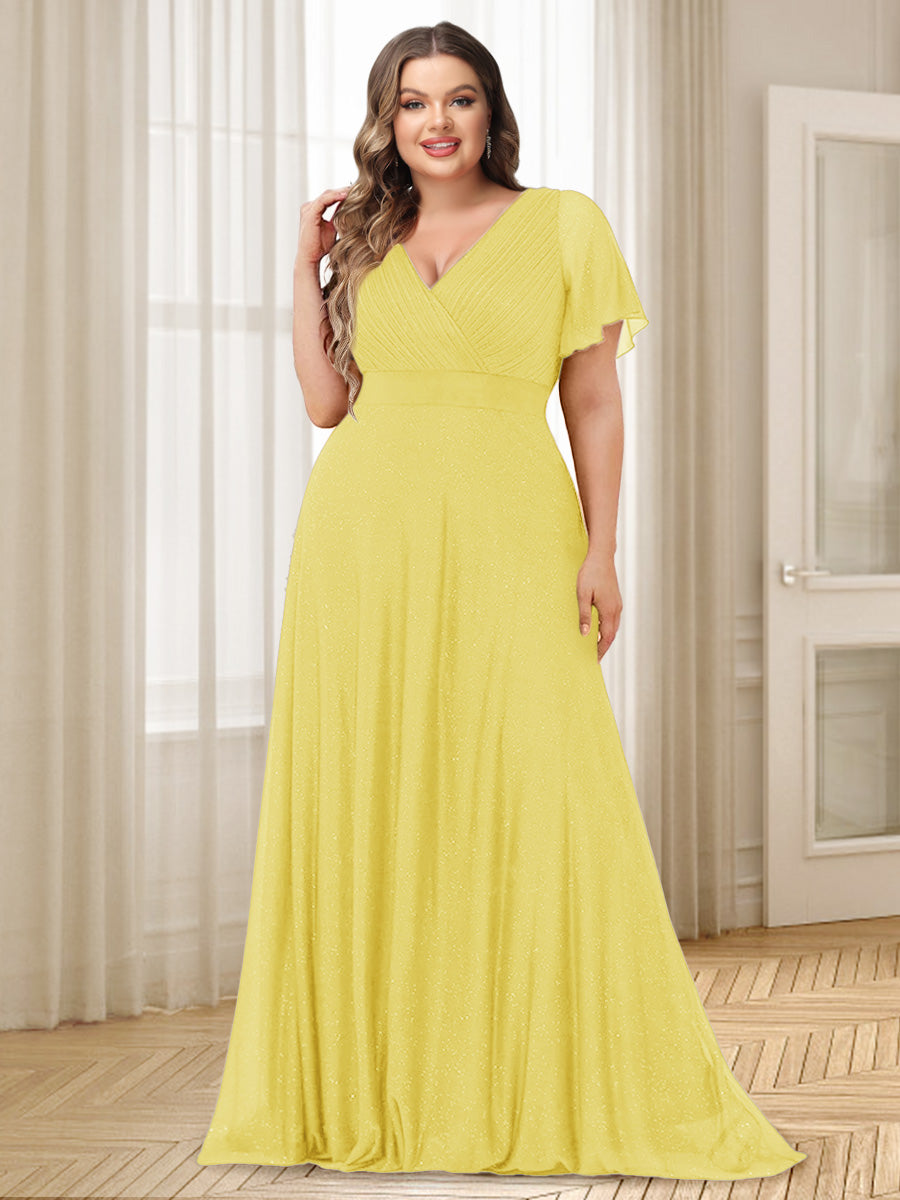 A-Line/Princess V-Neck Floor-Length Ruffles Plus Size Bridesmaid Dresses