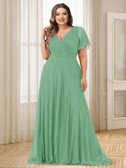 A-Line/Princess V-Neck Floor-Length Ruffles Plus Size Bridesmaid Dresses