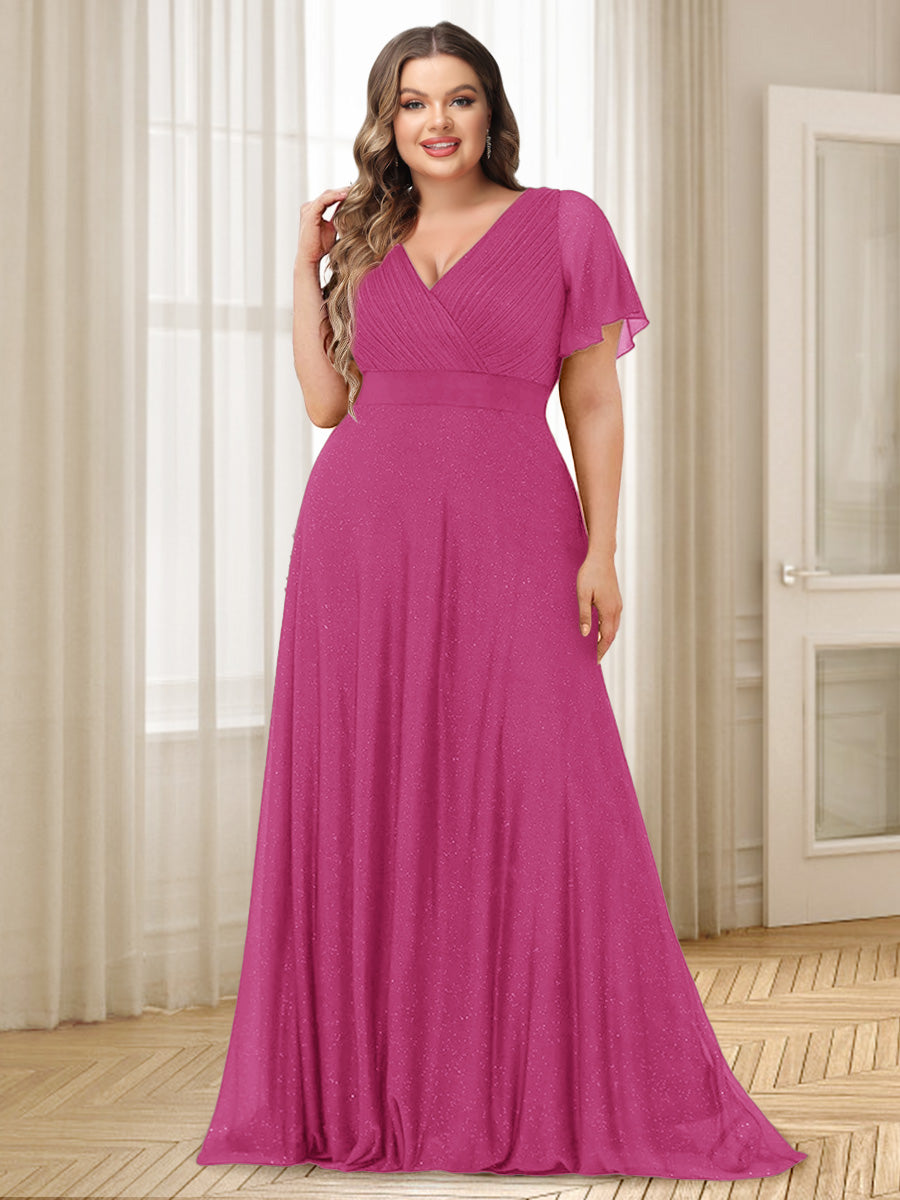 A-Line/Princess V-Neck Floor-Length Ruffles Plus Size Bridesmaid Dresses