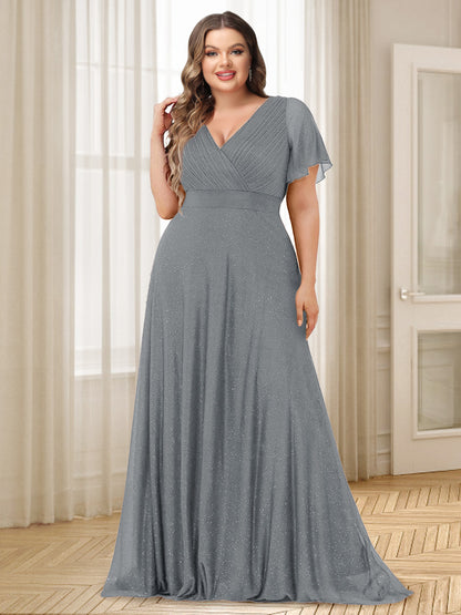 A-Line/Princess V-Neck Floor-Length Ruffles Plus Size Bridesmaid Dresses