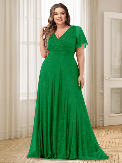 A-Line/Princess V-Neck Floor-Length Ruffles Plus Size Bridesmaid Dresses