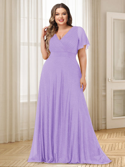 A-Line/Princess V-Neck Floor-Length Ruffles Plus Size Bridesmaid Dresses