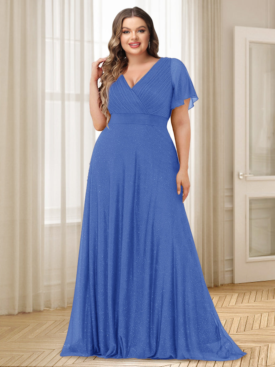 A-Line/Princess V-Neck Floor-Length Ruffles Plus Size Bridesmaid Dresses