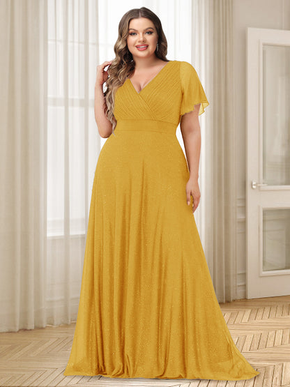 A-Line/Princess V-Neck Floor-Length Ruffles Plus Size Bridesmaid Dresses