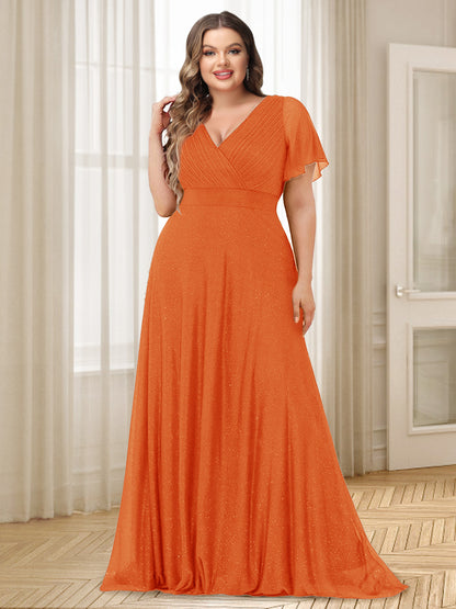 A-Line/Princess V-Neck Floor-Length Ruffles Plus Size Bridesmaid Dresses