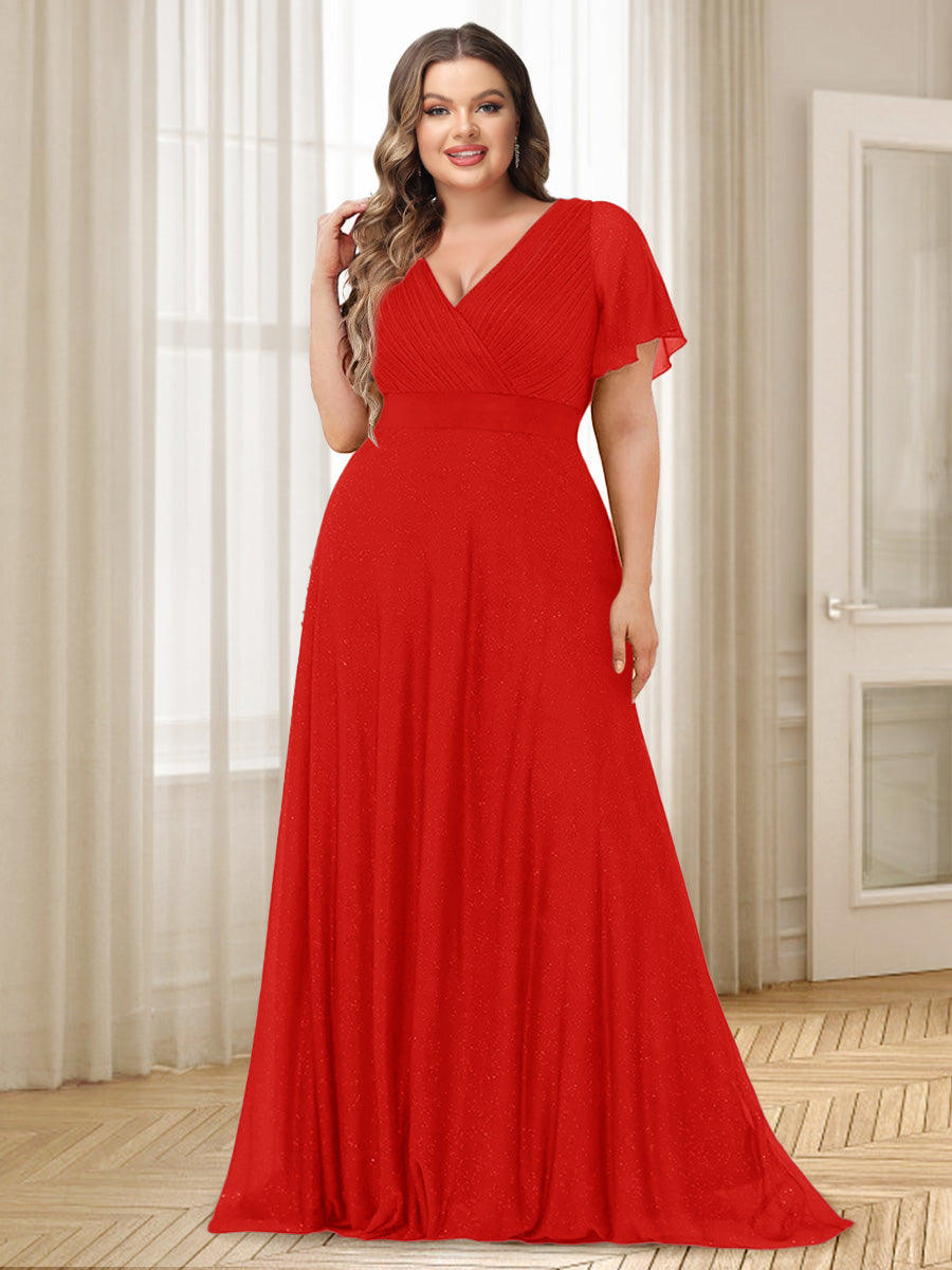 A-Line/Princess V-Neck Floor-Length Ruffles Plus Size Bridesmaid Dresses