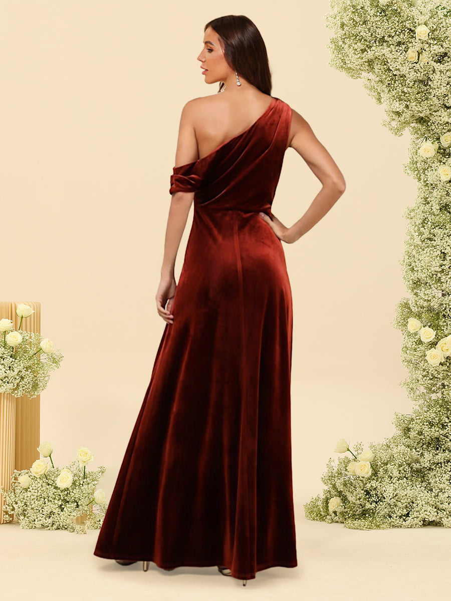 A-Line/Princess One-Shoulder Floor-Length Bridesmaid Dresses With Split Side