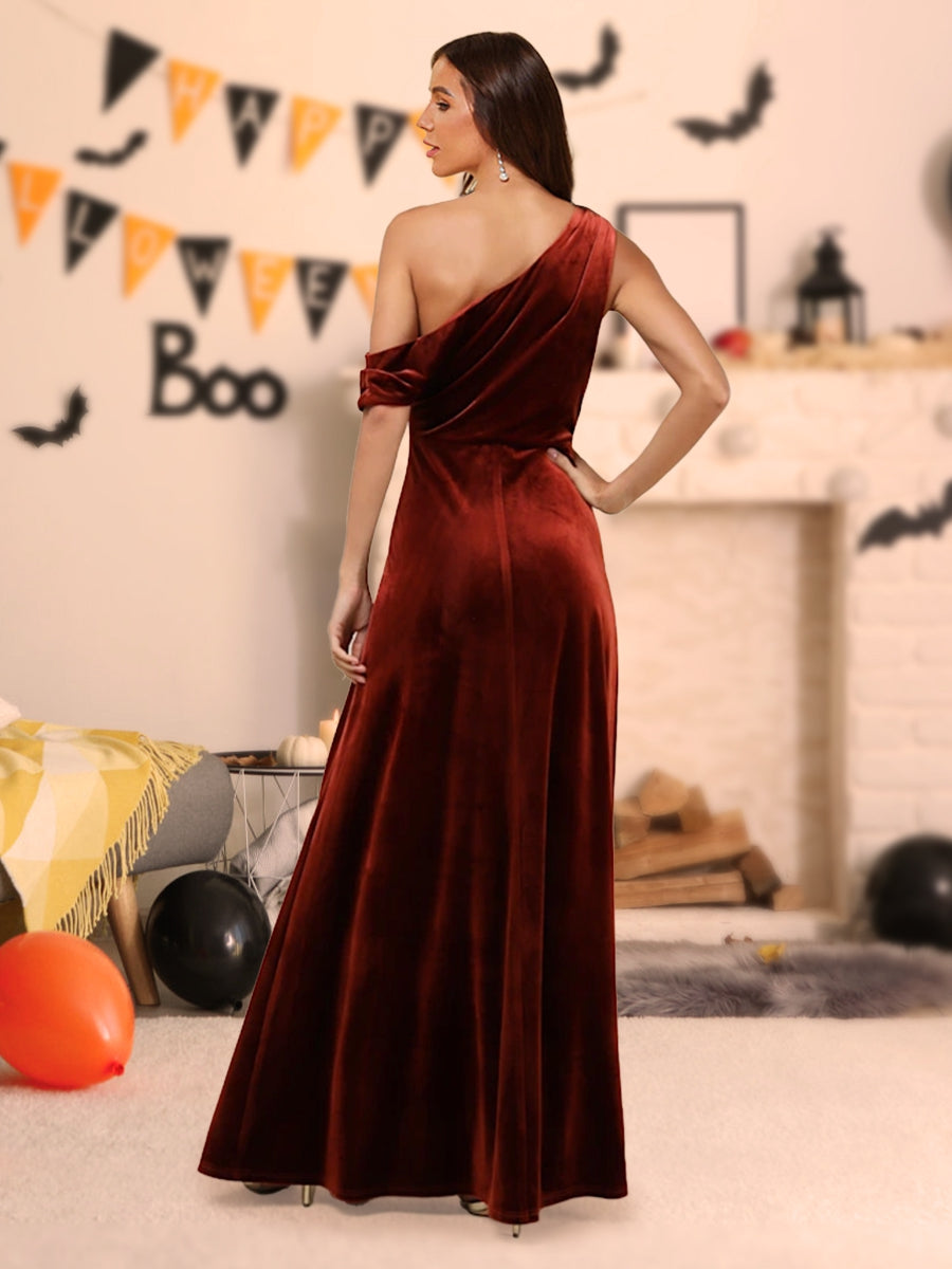 A-Line/Princess One-Shoulder Floor-Length Halloween Dresses With Split Side