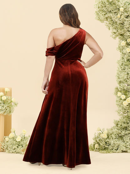 A-Line/Princess One-Shoulder Floor-Length Plus Size Bridesmaid Dresses With Split Side