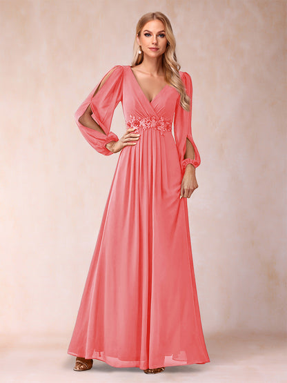 A-Line/Princess V-Neck Floor-Length Mother of the Bride Dresses With Ruffles