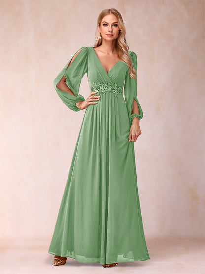 A-Line/Princess V-Neck Floor-Length Mother of the Bride Dresses With Ruffles