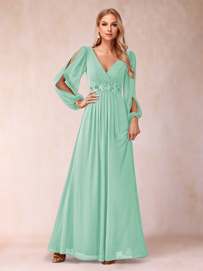 A-Line/Princess V-Neck Floor-Length Mother of the Bride Dresses With Ruffles