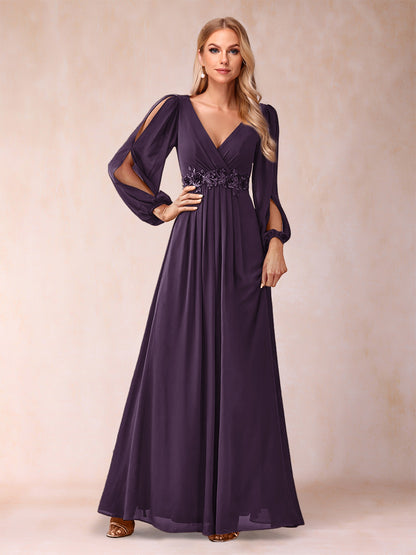 A-Line/Princess V-Neck Floor-Length Mother of the Bride Dresses With Ruffles