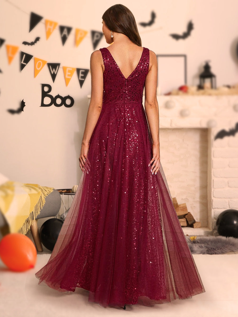 A-Line/Princess V-Neck Floor-Length Halloween Dresses With Ruffles