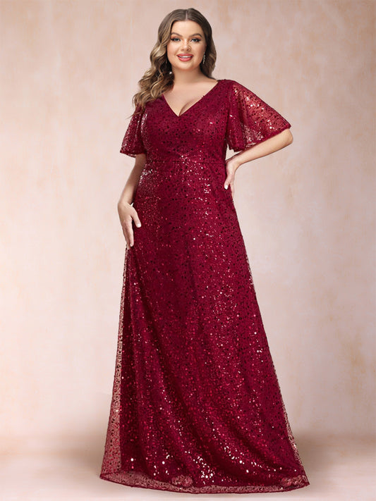 A-Line/Princess V-Neck Sequins Plus Size Mother of the Bride Dresses