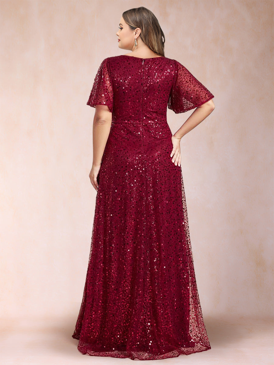 A-Line/Princess V-Neck Sequins Plus Size Mother of the Bride Dresses