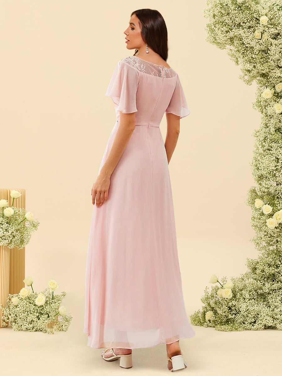 A-Line/Princess Scoop Asymmetrical Bridesmaid Dresses With Ruffles