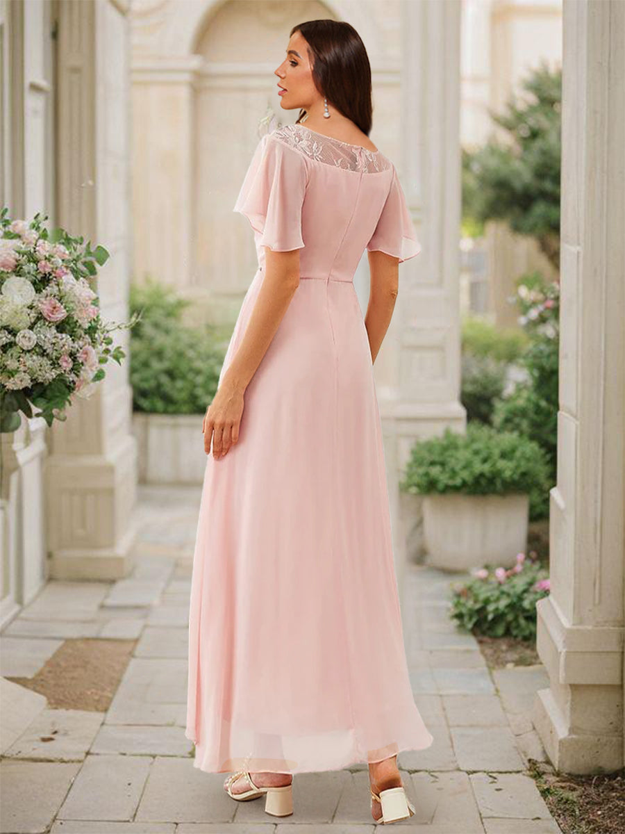 A-Line/Princess Scoop Asymmetrical Bridesmaid Dresses With Ruffles