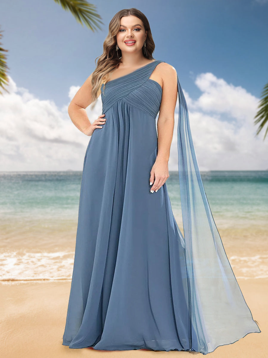 A-Line/Princess One-Shoulder Sleeveless Plus Size Bridesmaid Dresses