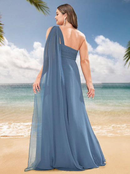 A-Line/Princess One-Shoulder Sleeveless Plus Size Bridesmaid Dresses