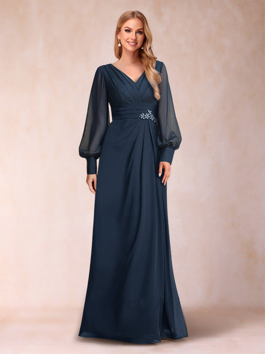 A-Line/Princess Long Sleeves V-Neck Mother of the Bride Dresses