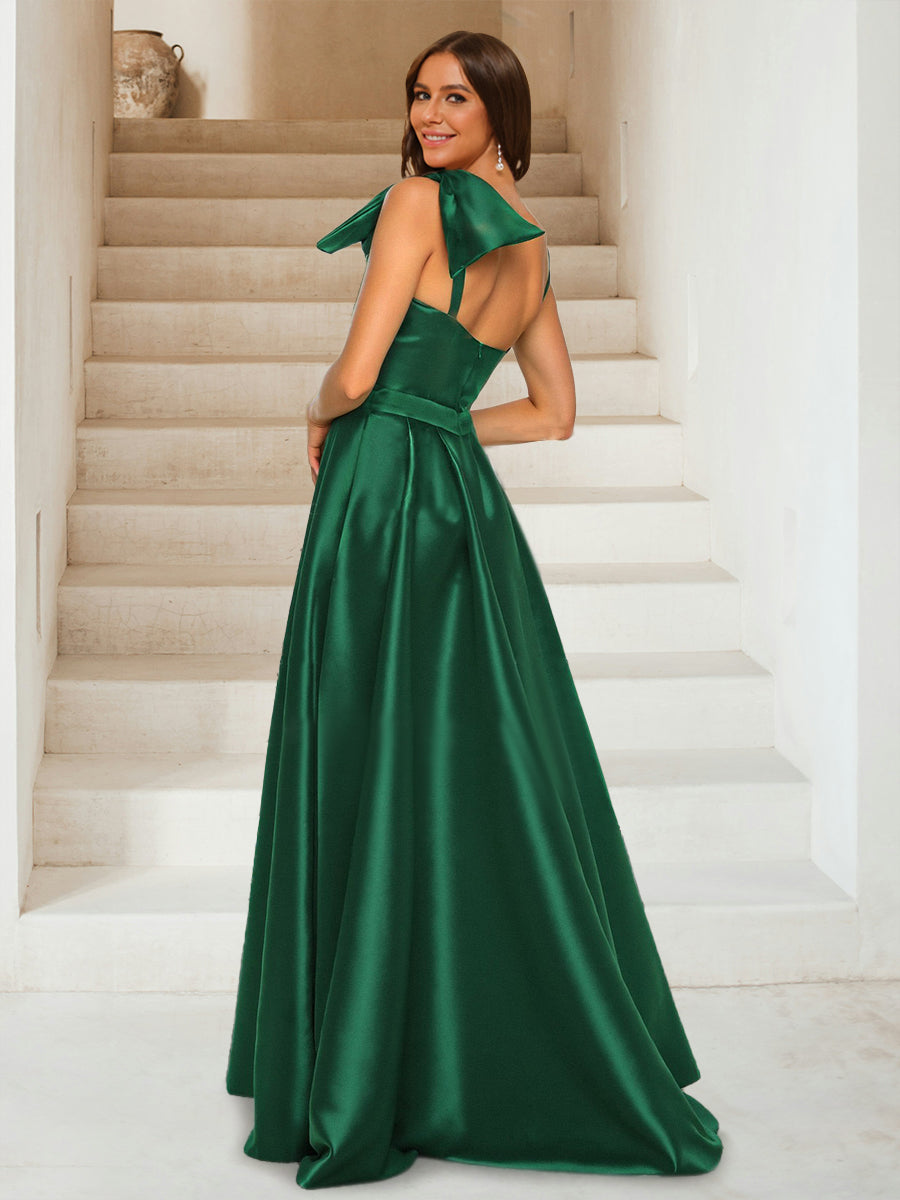 A-Line/Princess One-Shoulder Floor-Length Evening Dresses With Split Side