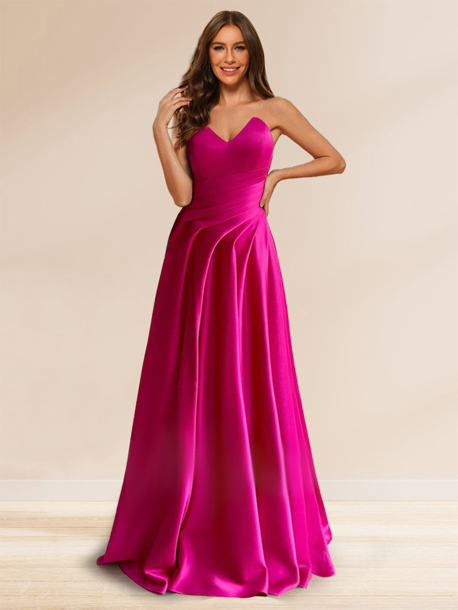 A-Line/Princess Strapless Floor-Length Ruffles Evening Dresses