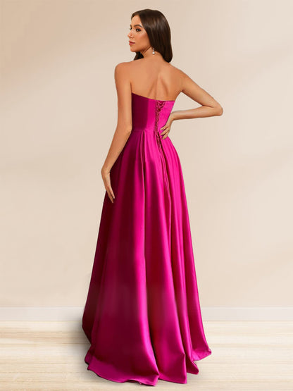 A-Line/Princess Strapless Floor-Length Ruffles Evening Dresses