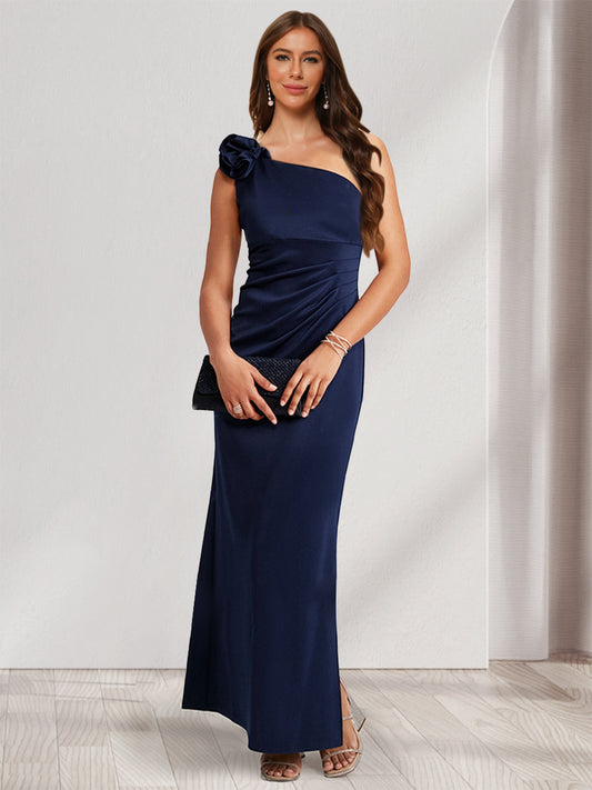 Sheath/Column One-Shoulder Floor-Length Ruched Evening Dresses