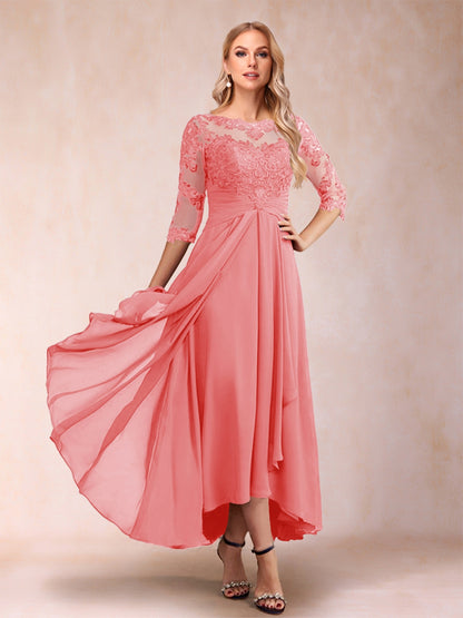 A-Line/Princess Asymmetrical 3/4 Sleeves Sweetheart Mother of the Bride Dresses