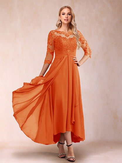 A-Line/Princess Asymmetrical 3/4 Sleeves Sweetheart Mother of the Bride Dresses