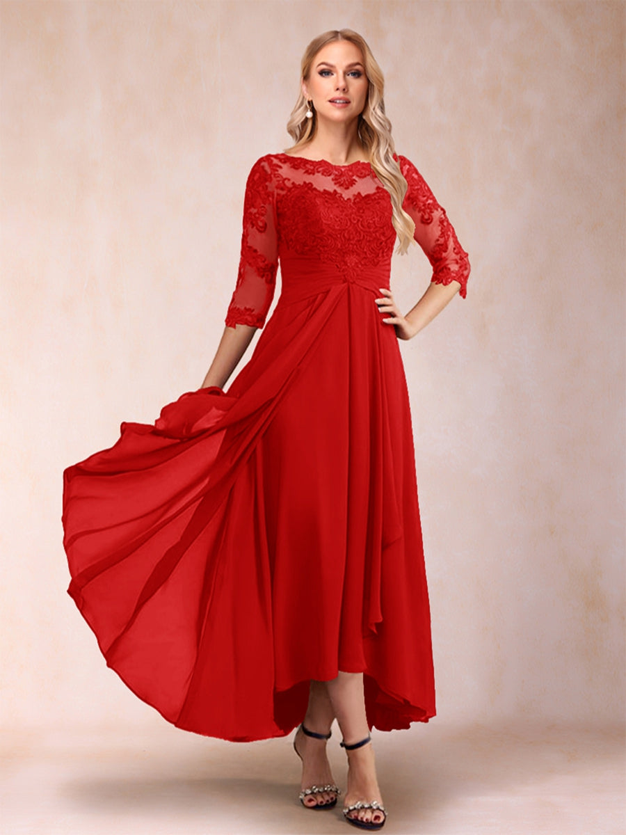 A-Line/Princess Asymmetrical 3/4 Sleeves Sweetheart Mother of the Bride Dresses