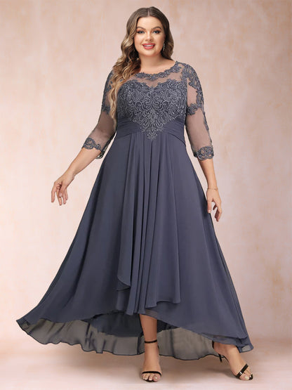 A-Line/Princess Asymmetrical 3/4 Sleeves Sweetheart Plus Size Mother of the Bride Dresses