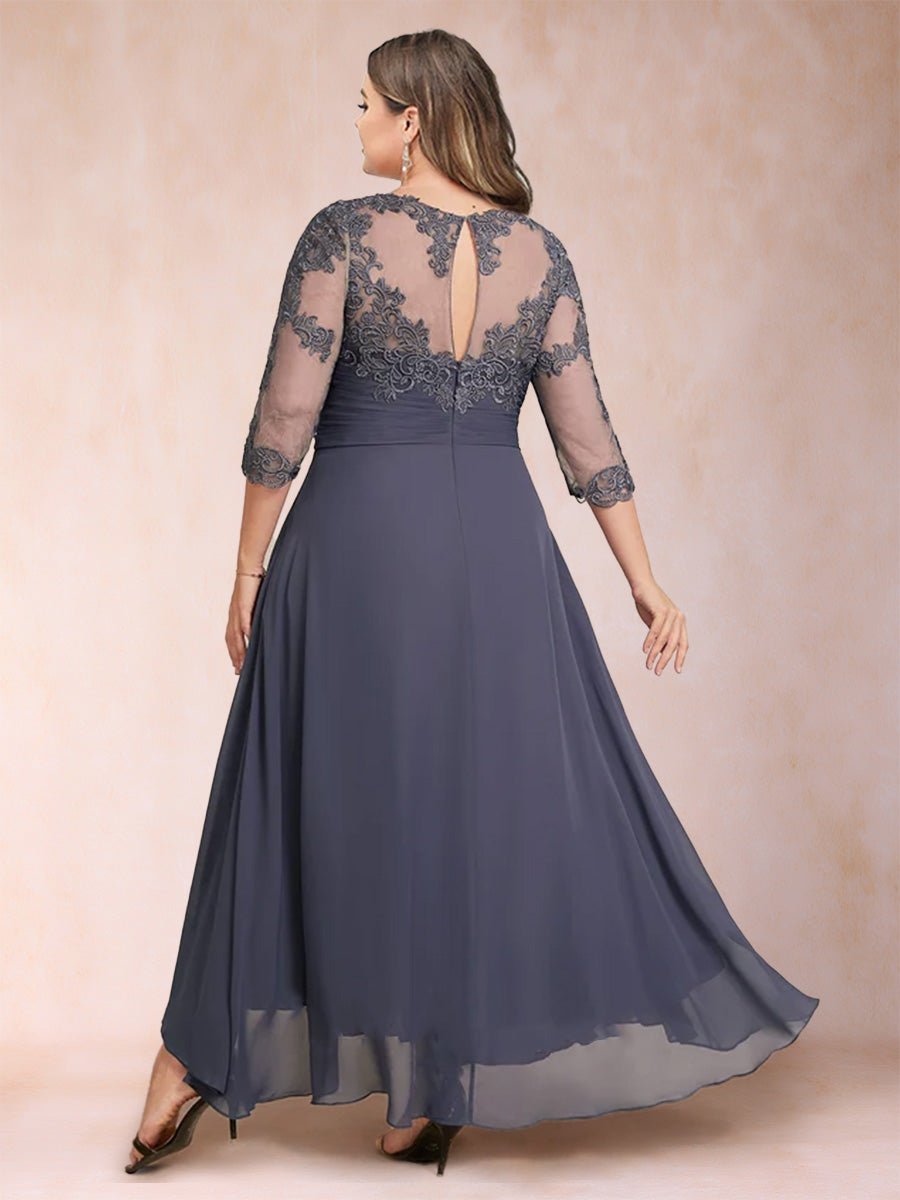 A-Line/Princess Asymmetrical 3/4 Sleeves Sweetheart Plus Size Mother of the Bride Dresses