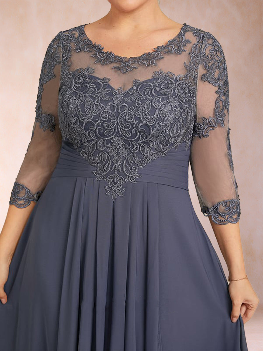 A-Line/Princess Asymmetrical 3/4 Sleeves Sweetheart Plus Size Mother of the Bride Dresses