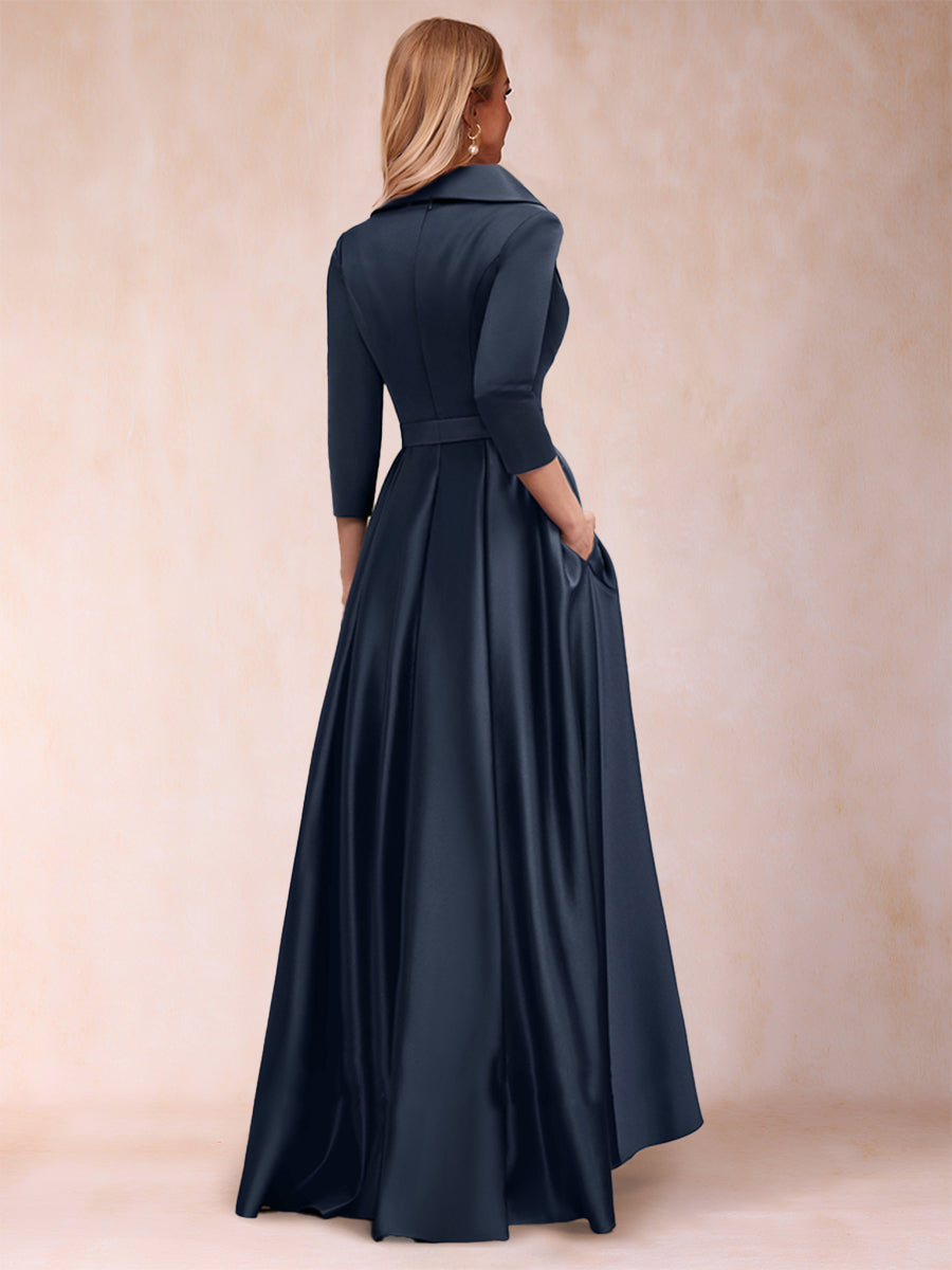 A-Line/Princess 3/4 Sleeves Asymmetrical V-Neck Mother of the Bride Dresses