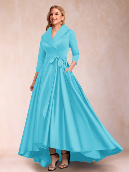 A-Line/Princess 3/4 Sleeves Asymmetrical V-Neck Mother of the Bride Dresses