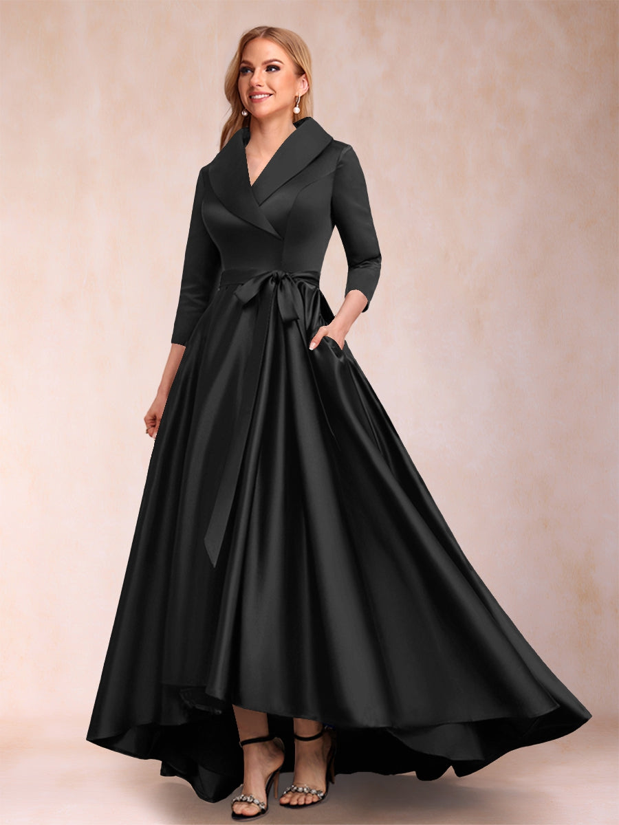 A-Line/Princess 3/4 Sleeves Asymmetrical V-Neck Mother of the Bride Dresses