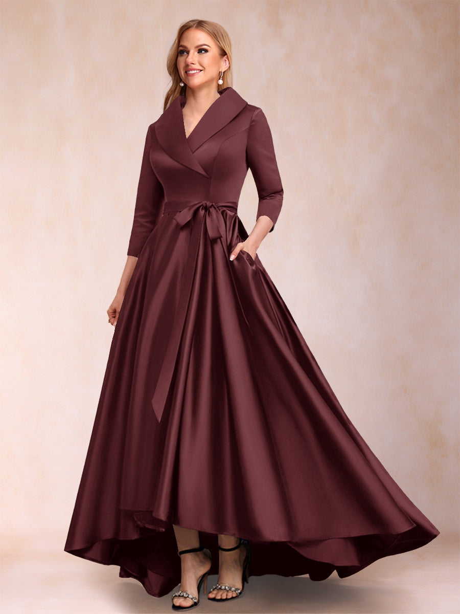 A-Line/Princess 3/4 Sleeves Asymmetrical V-Neck Mother of the Bride Dresses