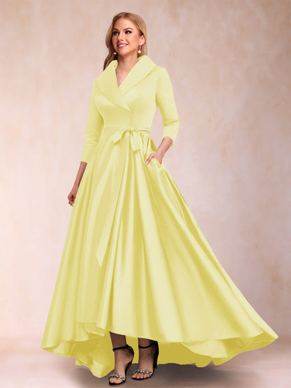 A-Line/Princess 3/4 Sleeves Asymmetrical V-Neck Mother of the Bride Dresses