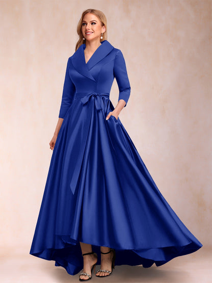 A-Line/Princess 3/4 Sleeves Asymmetrical V-Neck Mother of the Bride Dresses