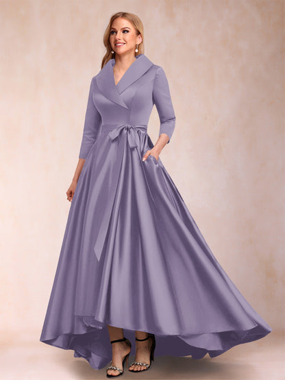 A-Line/Princess 3/4 Sleeves Asymmetrical V-Neck Mother of the Bride Dresses