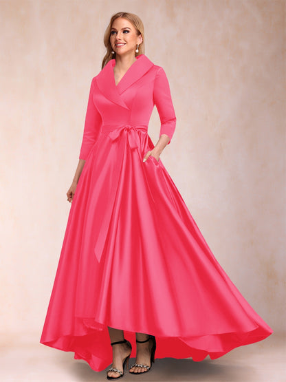 A-Line/Princess 3/4 Sleeves Asymmetrical V-Neck Mother of the Bride Dresses