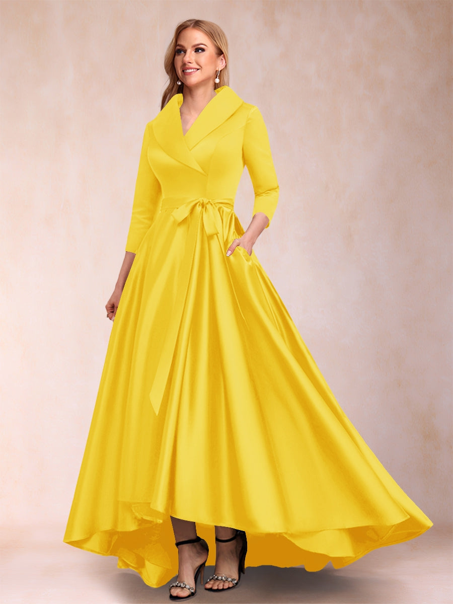 A-Line/Princess 3/4 Sleeves Asymmetrical V-Neck Mother of the Bride Dresses