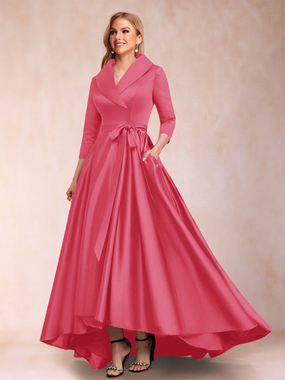 A-Line/Princess 3/4 Sleeves Asymmetrical V-Neck Mother of the Bride Dresses