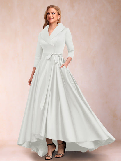 A-Line/Princess 3/4 Sleeves Asymmetrical V-Neck Mother of the Bride Dresses