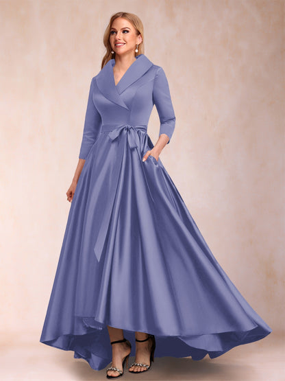 A-Line/Princess 3/4 Sleeves Asymmetrical V-Neck Mother of the Bride Dresses