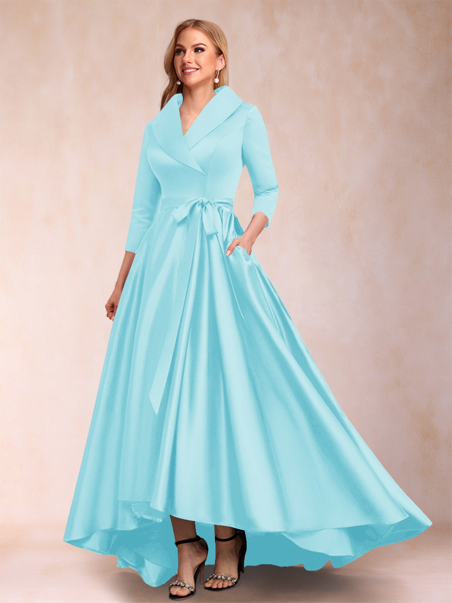 A-Line/Princess 3/4 Sleeves Asymmetrical V-Neck Mother of the Bride Dresses