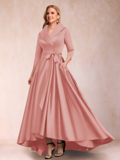 A-Line/Princess 3/4 Sleeves Asymmetrical V-Neck Mother of the Bride Dresses